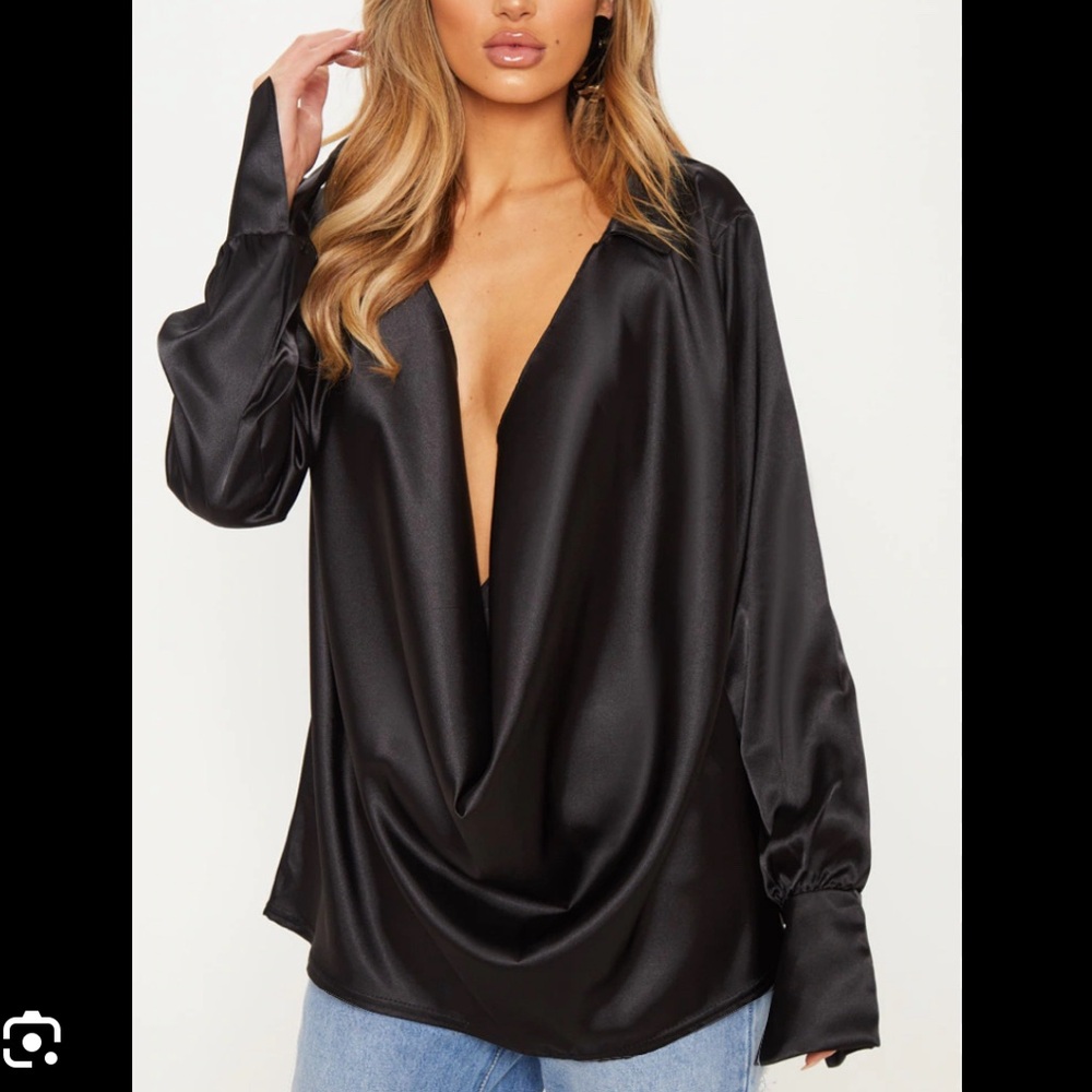 🛞 Extreme Cowl Neck Satin Shirt 🛞